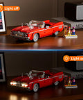 Low Rider Big Red Car Building Bricks Set With Street Fusion Vehicle Engineering And Lighting Model on display with lights on