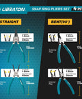Pro Grade 7 Inch Snap Ring Pliers Set For Internal And External Circlips With Straight And 90 Degree Bent Jaw Tips
