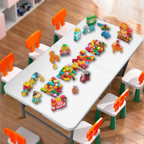 Heavy Duty 4 Foot Folding Table For Indoor Outdoor Use With Handle Portable Square Dining Card Table Waterproof Durable Plastic Top 330 Lb Weight Capacity Ideal For Picnics Parties Camping And More with children's building blocks