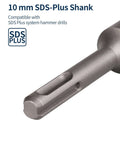 Close-up of a gray 3/8-inch SDS-Plus rotary hammer drill bit for concrete with a textured shaft