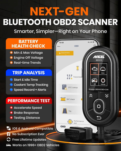 Bluetooth OBD2 Scanner 2 In 1 Car Diagnostic Tool With Smart App For iPhone And Android Read And Clear Check Engine Codes display