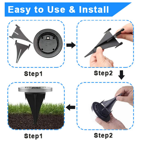 Easy install steps for Bright Four Point Six Inch Solar Ground Lights With 8 LEDs Waterproof Outdoor In Ground Landscape Pathway Lights