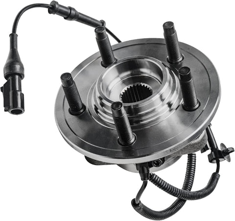 Front view of a wheel hub bearing assembly with wiring for Front And Rear Wheel Hub Bearings Kit With 20 Chrome Lug Nuts For 2006 2010 Ford Explorer Sport Trac Mercury Mountaineer Independent Rear Suspension Replacement