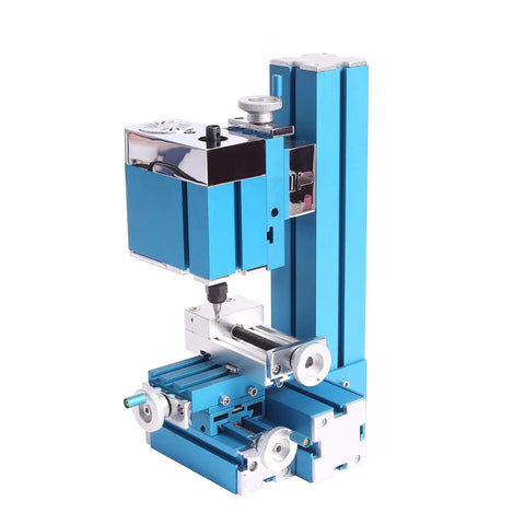 Knockout Aluminum Mini Milling Machine Benchtop Wood Lathe For Diy Tinkering and Hobby Modelmaking Compact Craft Drill Press side view.