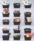15 Piece Slatwall Bins Set For Garage And Workshop Storage, Heavy Duty Plastic Slatwall Organizer Stacking Bins full of various items