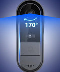 Weatherproof IP65 doorbell camera with 170-degree view, part of Video Doorbell System With 8 Inch Touch Screen Monitor, Clear Day And Night Vision, Remote Unlock, Two Way Audio, Motion Detection Alerts, Weatherproof IP65 Doorbell Camera For Real Time Visitor Watch And Easy No Fuss Home Security, shown close-up with angle indicator.