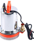 Top Shelf 12 Volt Dc Solar Water Pump Built Like A Tank For Farm And Ranch Jobs Featuring 26 Feet Of Lift Power Plus 100 Liters Per Minute Flow Through 1 Inch Outlet Stainless Steel Submersible Design Zero Hassle Operation In Vibrant Orange Finish - Close-up of pump with orange handle and brass outlet.