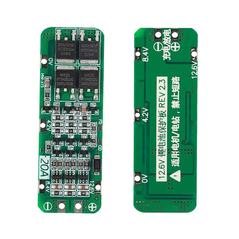 Legit Heavy Hitter 3S BMS Protection Board For 18650 Lithium Battery Packs 12.6V 20A Smart PCB Module viewed from the front and back.