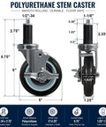 Grit Proof Heavy Duty Expanding Stem Casters Set Of Four For Standard One Inch Tube Legs Quiet Polyurethane Prep Table Wheels dimensions and details.