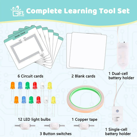 Paper Circuit Kit For Kids STEM Electric Circuit Lab with LED Lights Copper Tape Safe Battery Box Child Friendly Science