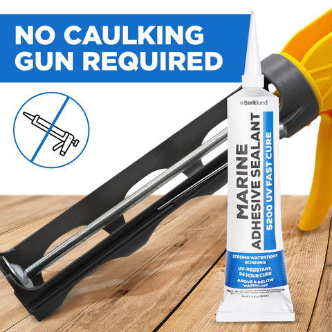 Fast Cure White Marine Adhesive Sealant 5200 for Above and Below Waterline, UV Resistant Marine Caulk shown without caulking gun.