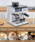Straight Up Professional Espresso Machine With Built In Grinder And Pid Temp Control To Pour Legit Crema and swift shots using 58Mm portafilter plus hot steam wand in a home setting.