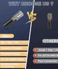 Comparison of One Pin Low Voltage Wire Plug-In Connector For 16-18 AWG, 12-Pack with locking buckle and competitor's connector