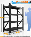 60 Inch Wide Heavy Duty Garage Shelving Rack With 5000 Lb Capacity, Industrial 4 Tier Storage Unit, size dimensions shown