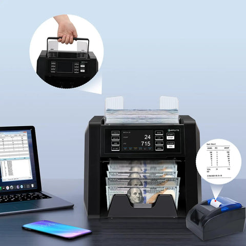 Multi Currency Money Counter Machine With Counterfeit Detection and Printer Touch Screen Cash Counter for 20 Currencies