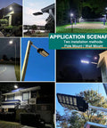 1000W Solar Street Light 80000LM Dusk To Dawn Outdoor Flood Lights in various settings like park, patio, and driveway