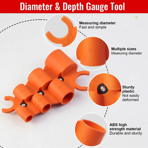 Pro Grade Pipe Deburring Tool Kit With One Quarter To One Inch Depth Gauge And One Eighth To One And Five Eighths Inch Inner Outer Reamer For Copper PVC CPVC PPR Brass Aluminum Pipe 4 Pack, orange plastic measurement tool
