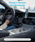 Rapid 30W USB C Car Charger With Dual Ports Type C Power Delivery And PowerIQ 3.0 in car console charging two devices