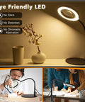 Desk Magnifying Glass With Light And Stand 10X 15X Zoom 4.2 Inch HD Lens on desk with LED lighting, used for crafting and reading
