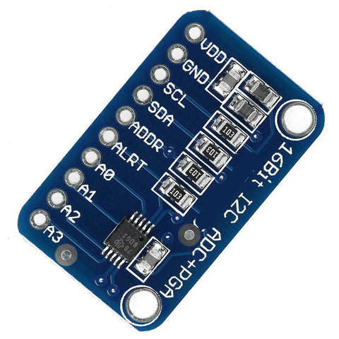 Sixteen Bit I2C Analog To Digital Converter Development Board With Programmable Gain Amplifier and High Precision ADC Module