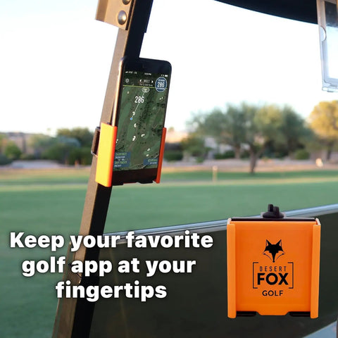 Universal Golf Cart Phone Mount With Heavy Duty Strap For Hands Free Gps And Score Tracking Patriotic Flag Caddy For Course Swag And Sweet Rides, phone holder secured to golf cart.