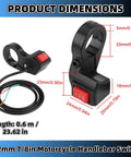 Three Speed 22mm Handlebars Switch For Seven Eighths Inch Ebike And Motorcycle Bars dimensions display