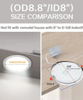 Eight Inch LED Recessed Light With Junction Box Kit Eight Pack Switchable Color Temperature On Fixture size comparison chart