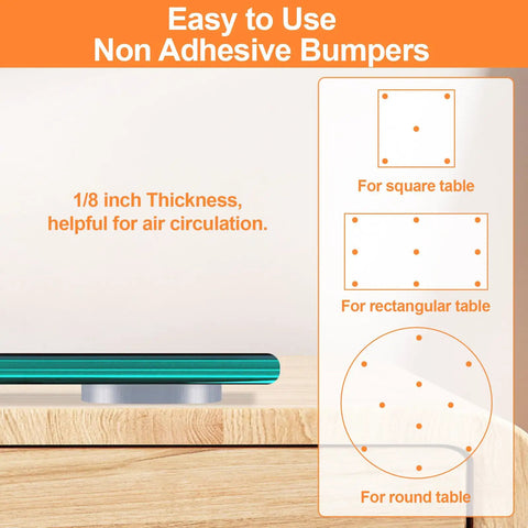 Non Adhesive Glass Table Top Anti Slip Pads 20 Pack Three Quarters Inch Bumpers illustration of usage on tables