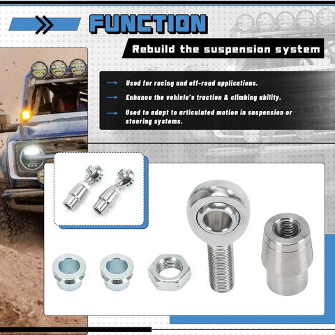 Heavy Duty Five Eighths Inch Heim Joints Rod End Kit With Chromoly Panhard Bar Right And Left Hand Thread Tube Adapter And Jam Nut For Steering Suspension And Traction Bars Includes Two Pairs, with adapters and spacers