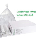 No Mess Clear Trash Bags Bulk Bundle One Thousand Count Seven To Ten Gallon Scent Free Garbage Liners Star Seal Bottom in a pack.