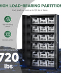 Metal Storage Cabinets With Locking Doors, Tall Locker Organizer, showing load-bearing capacity of 720 lbs on shelves