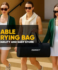 Three women walking with a durable pickleball net carrying bag, suitable for the Two In One Pickleball Rebounder Net With Kitchen Line System For Solo Practice And Dinks Volleys And Drives Training Net With Carry Bag For Backyard Driveway And Garage.