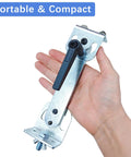 Hand holding Beefy Heavy Duty Bracket Column Stand Kit for Reciprocating Linear Actuator with steel construction