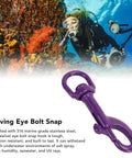 Purple swivel eye bolt snap clip, 75mm, marine-grade 316 stainless steel, close-up view
