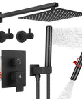 All Metal Shower System With 10 Inch Rain Shower Head And 2 In 1 Handheld Wall Mounted Matte Black Finish components displayed