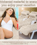 Outdoor Chaise Lounge Cushion Set 66 By 21 By 4 Inch Waterproof And Fade Resistant For Patio And Poolside Includes Headrest Pillow Tie Straps Replaces Rocking High Back Cushions Light Beige Set Of 2