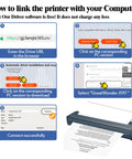 How to link Slick Wireless Tattoo Transfer Stencil Printer For A4 Paper with a computer, showing setup steps and printer.
