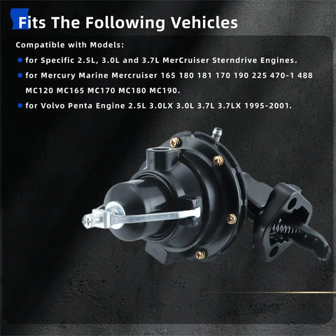 Beefed Up Marine Fuel Pump For Sterndrive Engines 2.5L 3.0L 3.7L Replaces 42725A3 861676A1 18 7282 8M0073435 Black Pump