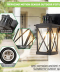 2 Pack Outdoor Wall Lanterns With Motion Sensor And Dusk To Dawn, Matte Black Sconces With Clear Glass, PIR Activated, Wall Mount Exterior Lights For Front Porch
