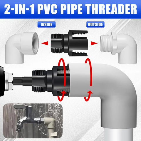 Lanties 2 Pcs Pipe Threader Kit For Fast Diy Plumbing Repairs And Irrigation Setups showing internal and external threading capabilities.