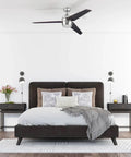 52 Inch Ceiling Fan With Light And Remote Control For Large Indoor Rooms, LED Indoor Fan With 3 Blades In Brown Maple And Black Finishes.