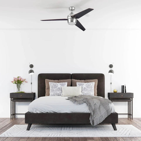 52 Inch Ceiling Fan With Light And Remote Control For Large Indoor Rooms, LED Indoor Fan With 3 Blades In Brown Maple And Black Finishes.