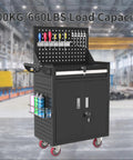 Rolling Tool Chest With Back Panel And Lockable Drawer On Wheels Built Tough For Workshop And Warehouse Heavy Duty Tool Organizer With Top Backboard For Hanging Tools Black, 300KG load capacity