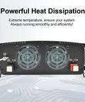 Heavy Duty Road Ready 3500W Power Inverter for Cars Trucks RVs and Solar Rigs displayed with powerful heat dissipation cooling fans.