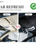Garifon suede headliner fabric, 96 by 60 inches, black foam-backed automotive headliner material; before/after comparison