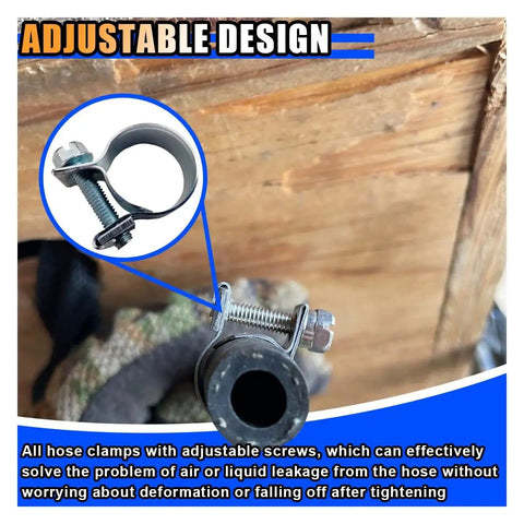 Close-up of heavy duty stainless steel fuel injection hose clamp on pipe showing adjustable design for cars and diesel engines.