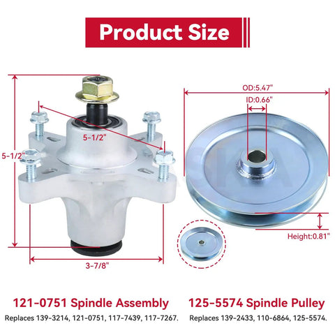 2 Pack Spindle Assembly With Pulley Set And Belt Replacement For Toro Timecutter 42 Inch Deck Ss4200 Ss4225 Ss4235 Includes 139 2433 Pulley 106 2175 Pulley And 119 8819 Belt product size chart