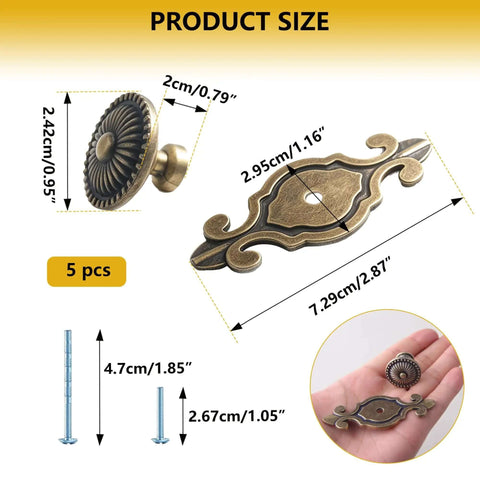 Vintage Bronze Cabinet Knobs With Backplates 5 Pack For Dresser Cupboard Wardrobe Mushroom Drawer Pulls dimensions shown