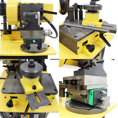 Workhorse Circular Saw Blade Sharpener With Bright LED lamp showing detailed components, capable of sharpening blades up to 350mm.