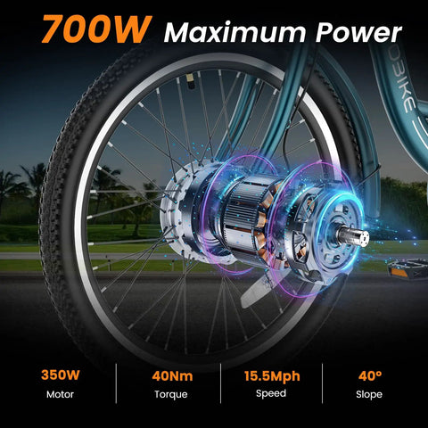 Three Wheel Electric Trike For Adults And Seniors With Easy Step-Through Frame And Upright Ride, 24 And 26 Inch Wheels, Peacock Green, Smooth Pedal Assist, Stable Balance At Stops, Built For Comfort, City Cruising And Everyday Commutes, rear wheel motor